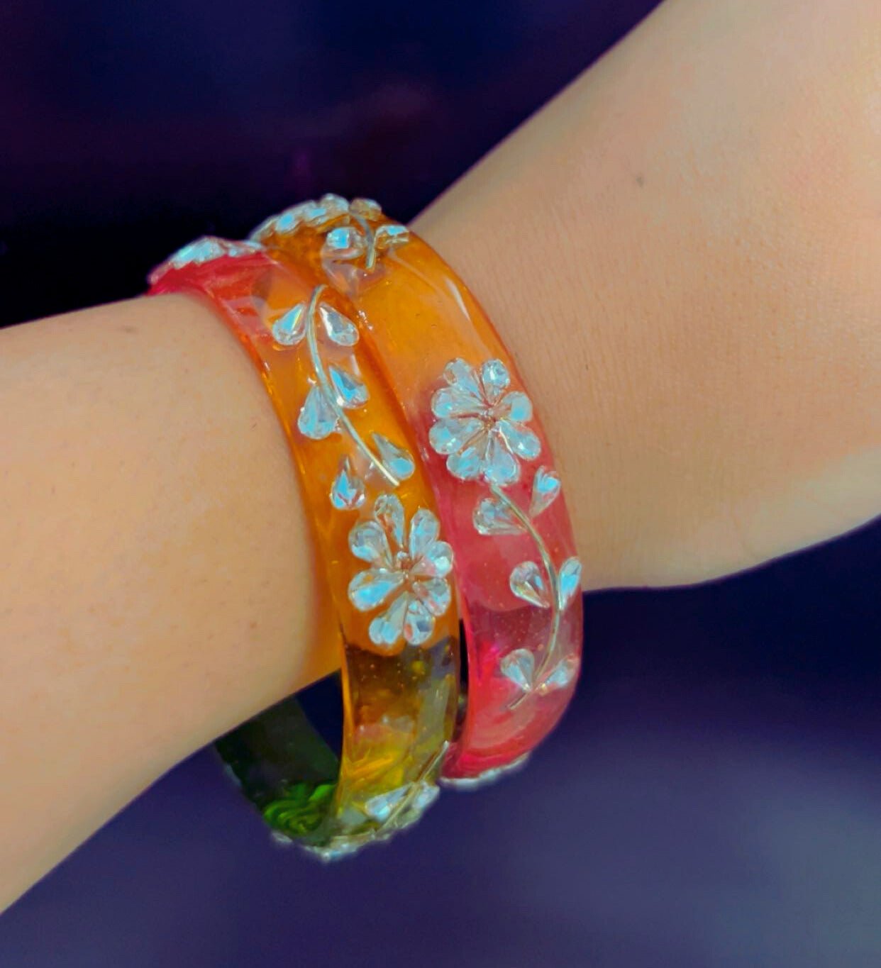 Crystal multi colour Glass Kada - SEt of 2 Kada - Shrim Bangles