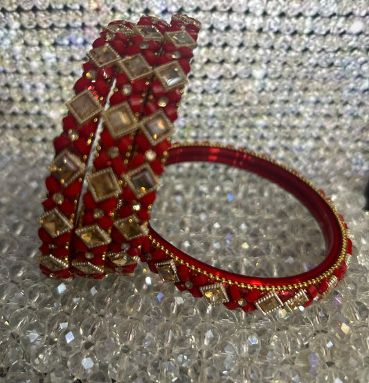Regal Square Kundan Glass Bangles – Designer Bridal Collection (Set of 4)