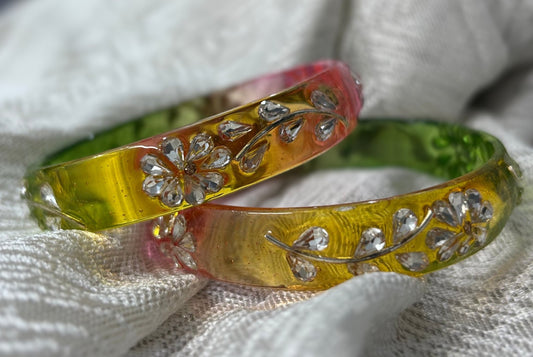 Crystal multi colour Glass Kada - SEt of 2 Kada - Shrim Bangles