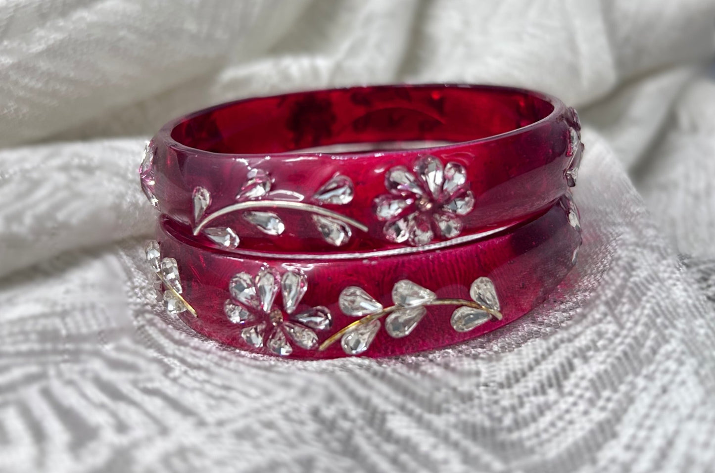 Ruby Bloom Glass Bangles - Set of 2 Kada - Shrim Bangles
