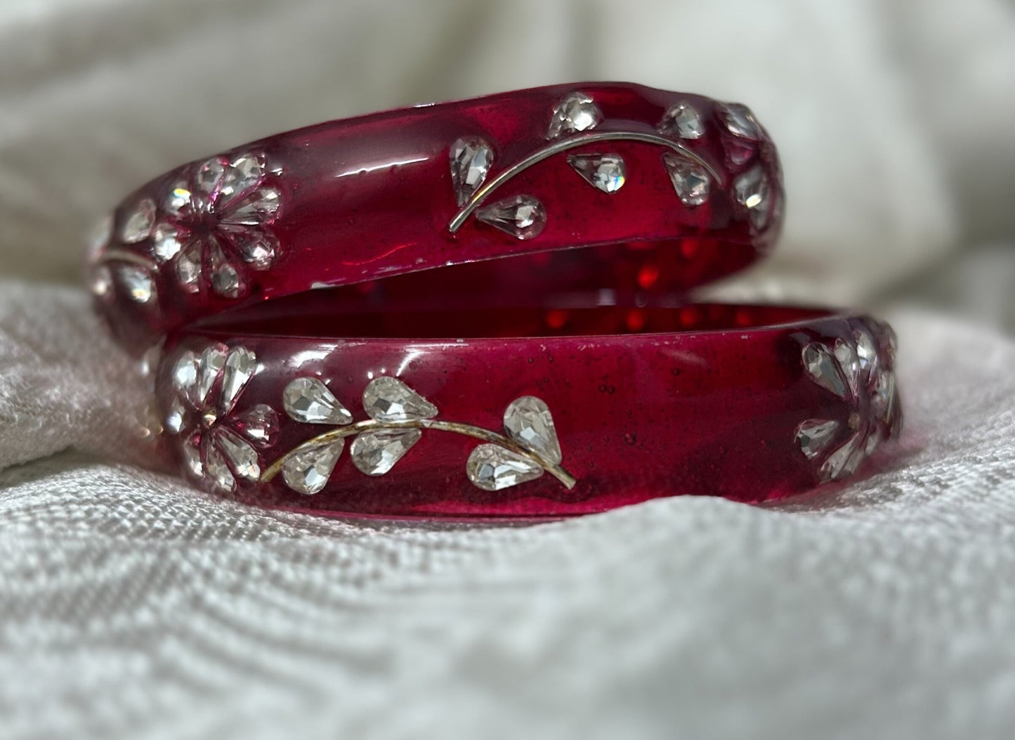 Ruby Bloom Glass Bangles - Set of 2 Kada - Shrim Bangles