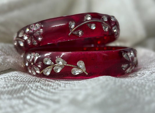 Ruby Bloom Glass Bangles - Set of 2 Kada - Shrim Bangles